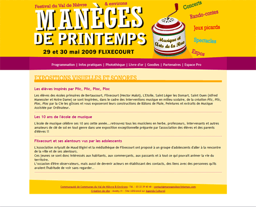 Création du site internet : Festival Manèges de Printemps - édition 2009