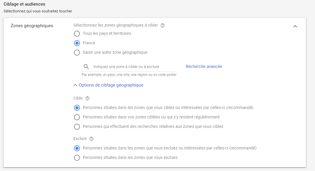 Options de ciblage avancé Google Ads