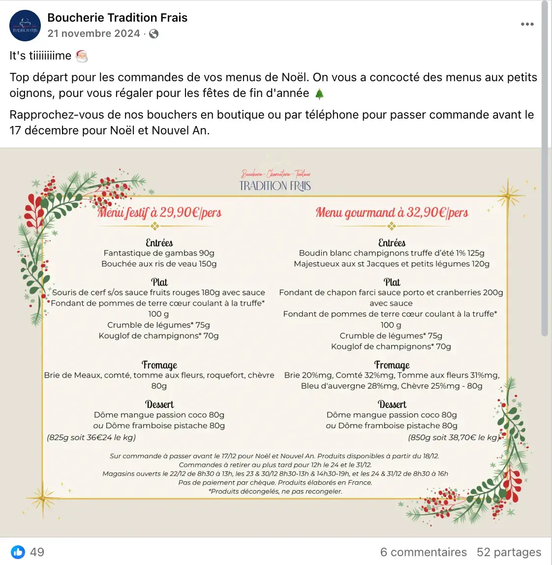 Carte fe tes tradition frais
