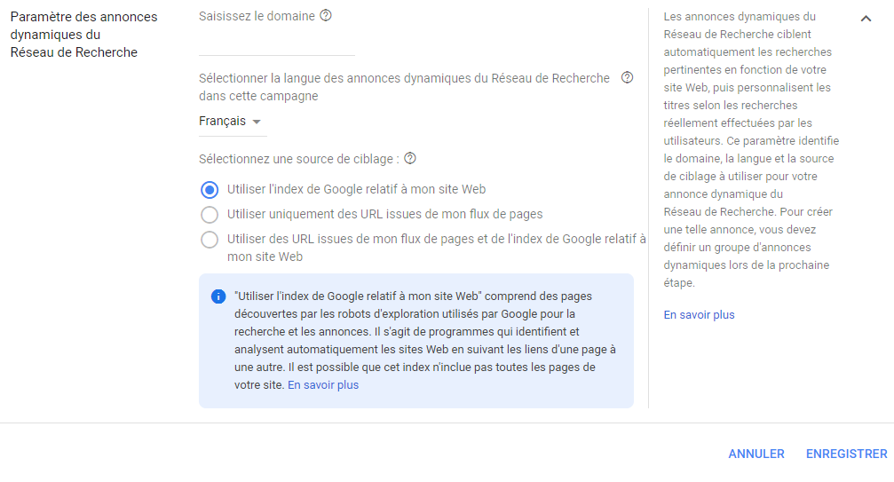 Annonces dynamiques Google Ads (DSA)