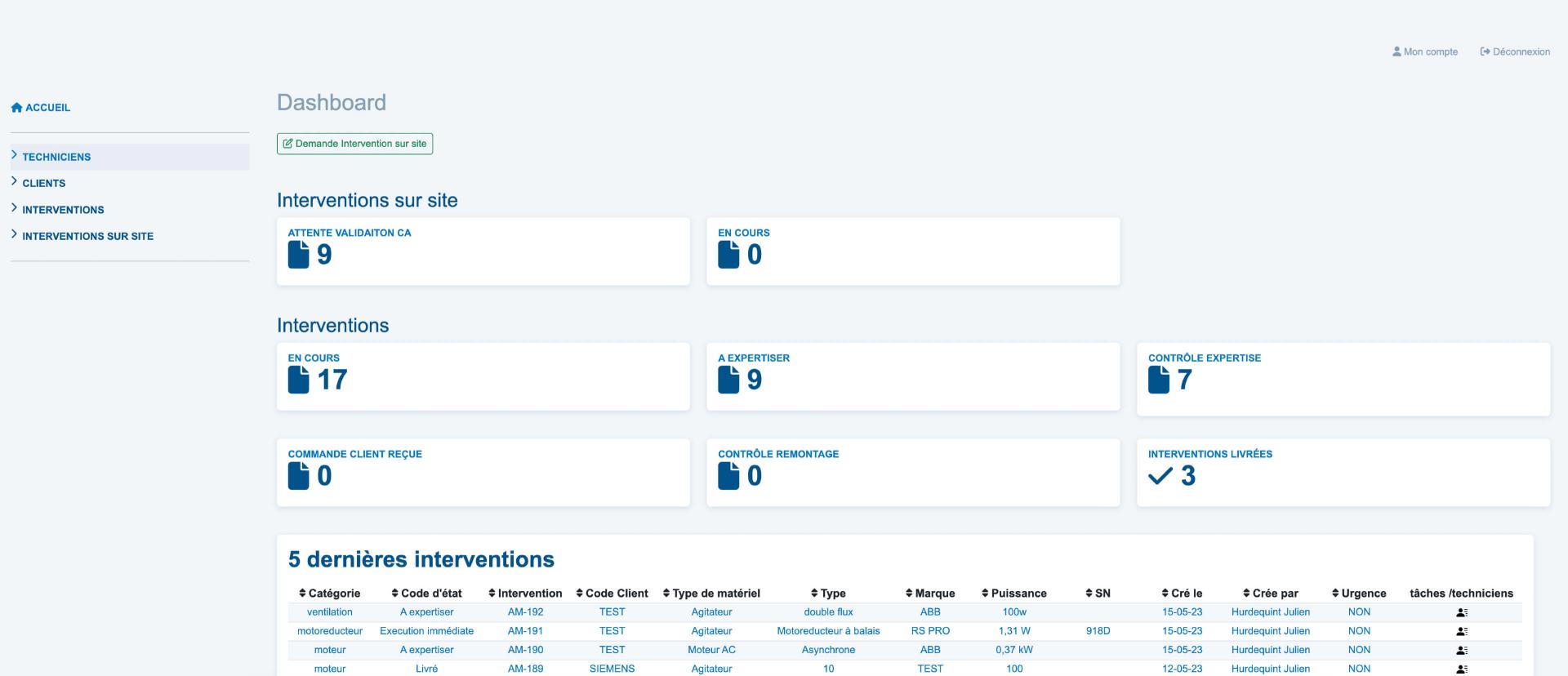 Extranet de planification et suivi des tâches de maintenance