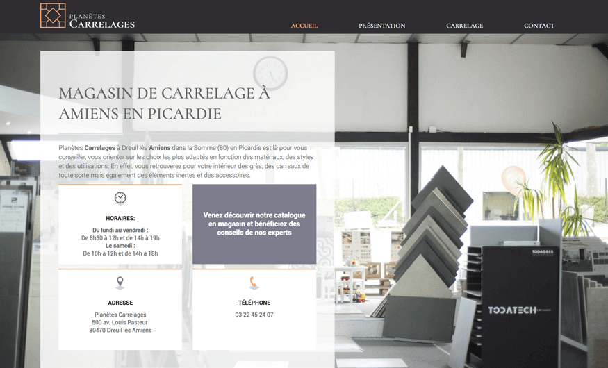 Site vitrine pour la société Planètes Carrelages