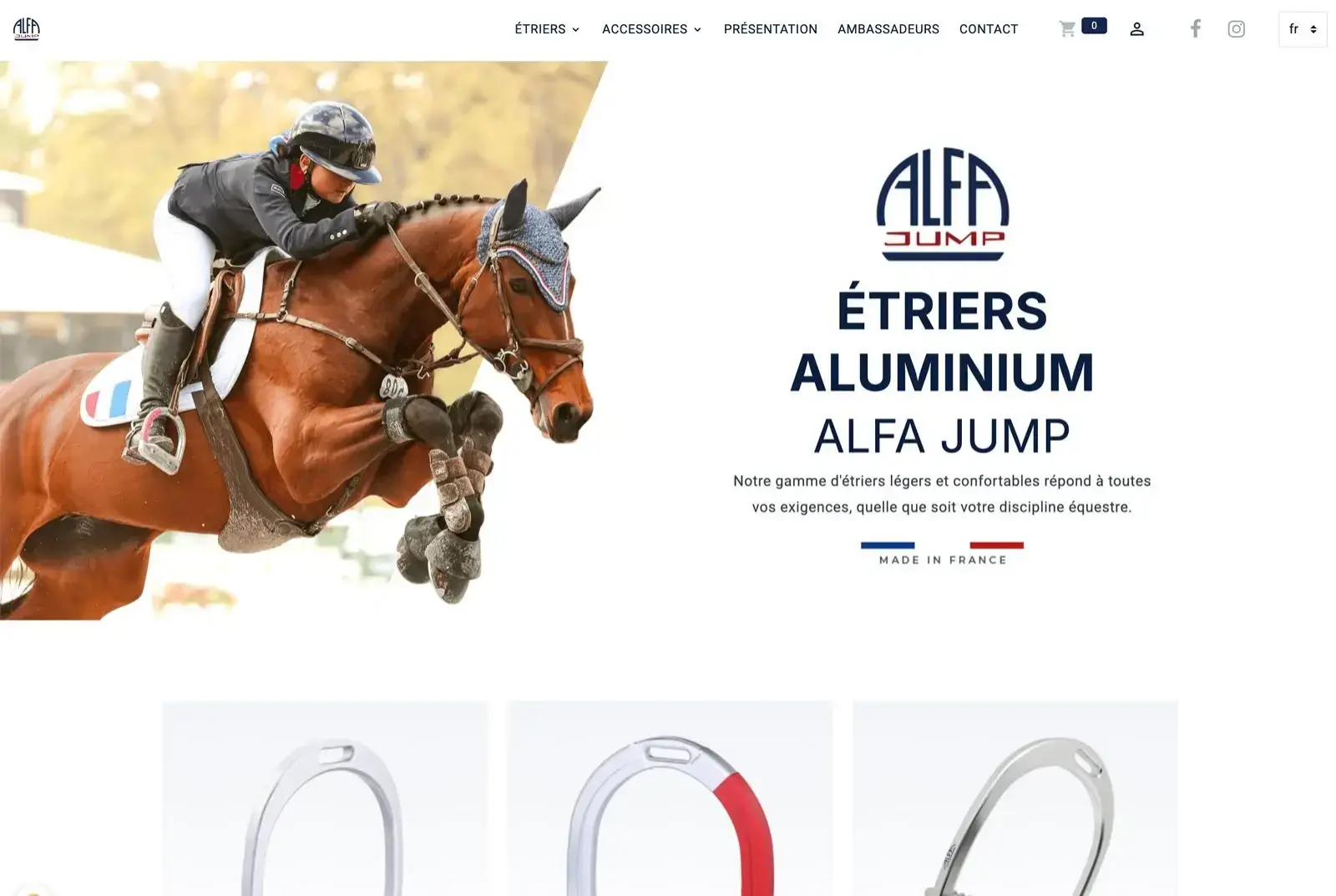 Refonte site e-commerce Alfa Jump, vente d'étriers innovants