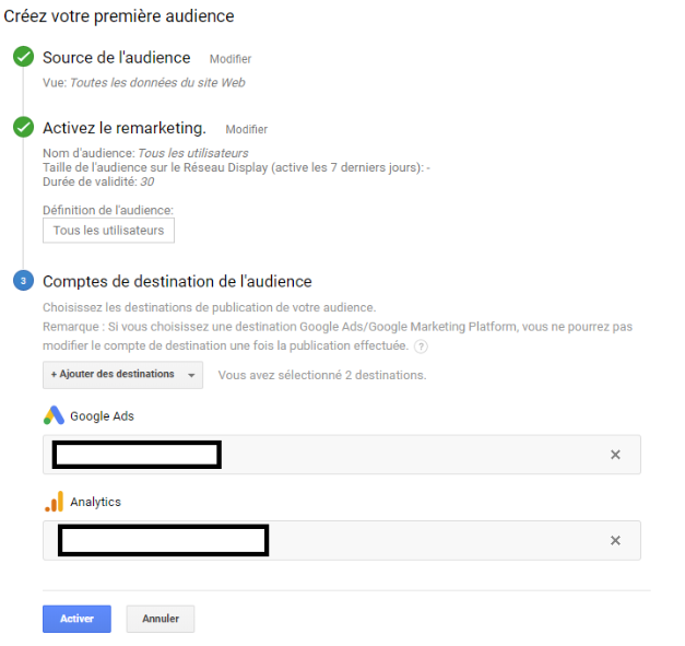 Liste de remarketing Google Analytics