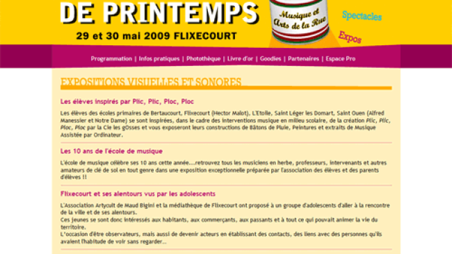 Création du site internet : Festival Manèges de Printemps - édition 2009