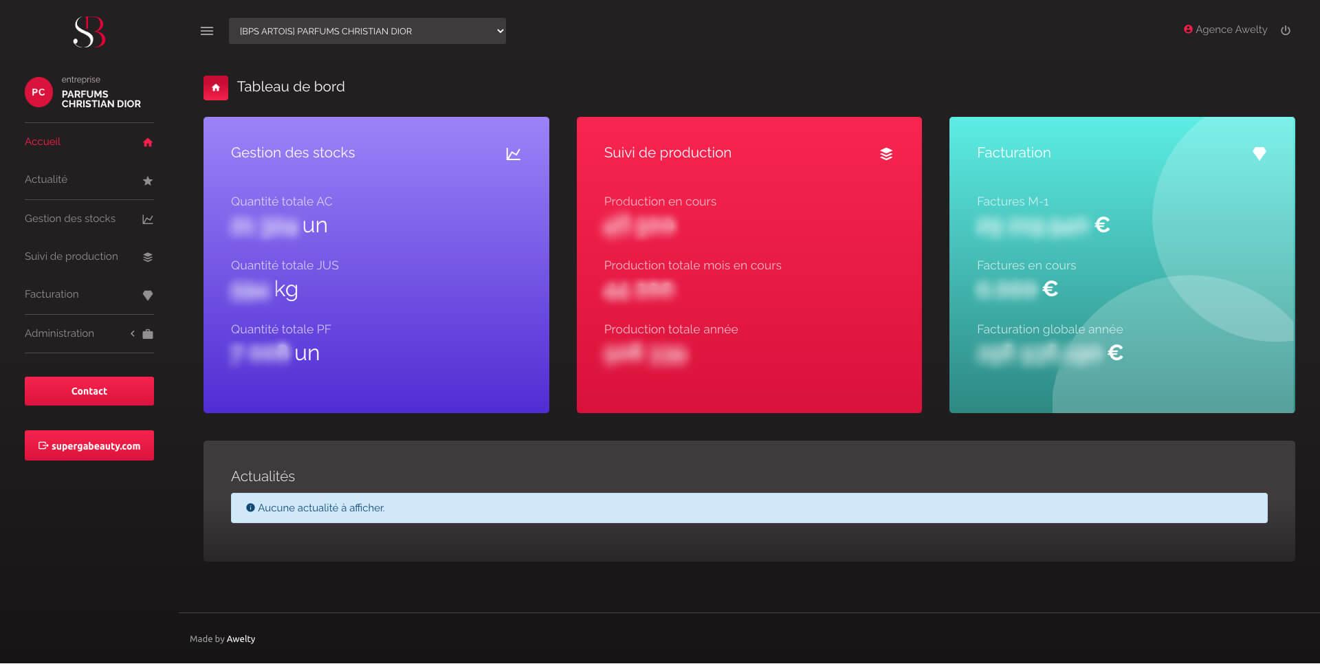 Tableau bord extranet superga beauty